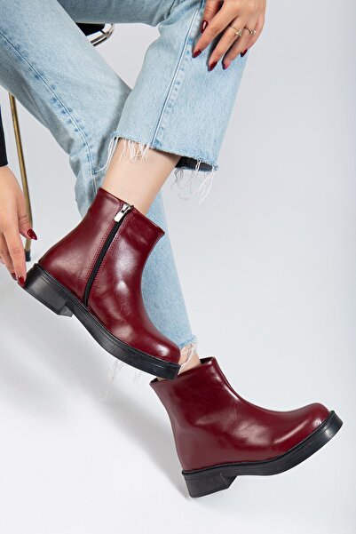 infon shoes creation 02-3033 Burgundy Wrinkled Patent Leather Zippered Daily Women's Boots