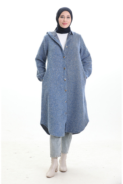 sefamerve Καπέλο με με κουκούλα κουμπιά 0201-02 Indigo