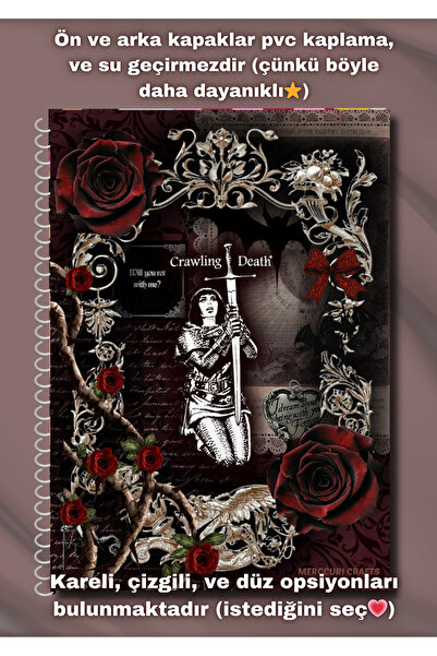 merccuri crafts A4 Spiral School Notebook in Gothic Aesthetic 50 Sheets - Unlined-Solid-Blank Pvc Cover Waterproof