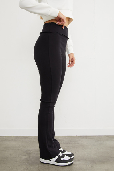 Fulla Moda Fold Waist Flare Leggings Trousers