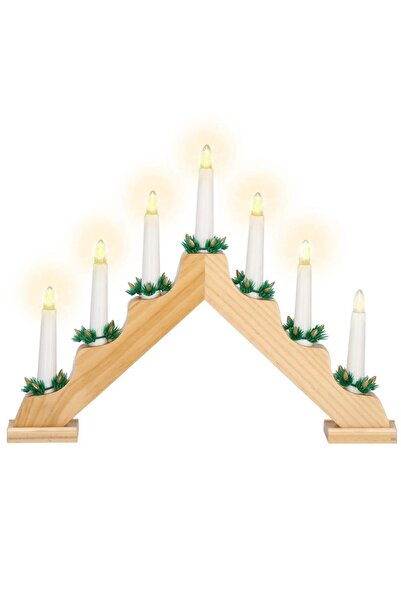 SERSIMO Decorative LED candlestick with 7 candles and green garlands, battery operated, 40x31 cm, brown