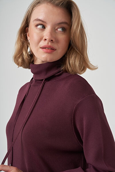 Nuss Mock Neck Sweat Pant Trouser Knitwear Set 1353 Claret Red