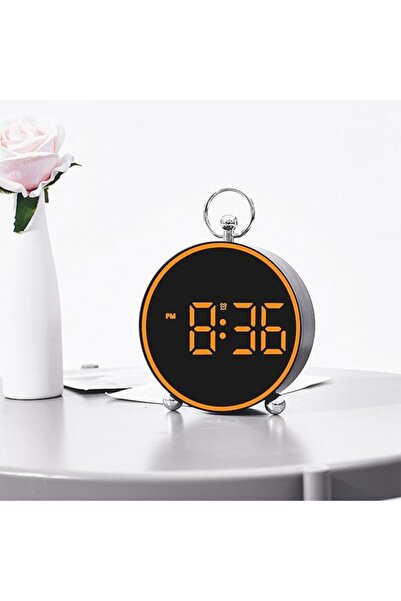 Welora Digital Table/Wall Clock with Alarm, Snooze, LED Light, Night Mode, Voice Control, USB - Orange