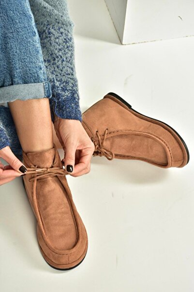 Fox Shoes V846926302 Tan Suede Flat Sole Lace-Up Women's Boots