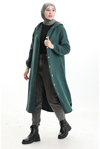 sefamerve Καπάκι με με κουκούλα κουμπιά 0201-07 Σμαραγδένιο πράσινο