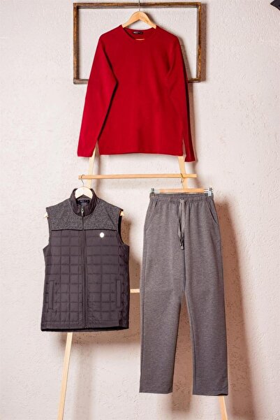Mod Collection Mod 3311 Vest Set Crew Neck 3-Piece Tracksuit Set (Vest Dark Gray)