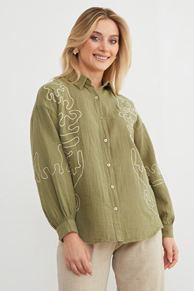 Fulla Moda Geometric Embroidered Loose Shirt