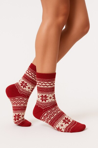 Plus Scorpion Women's Christmas Towel Patterned Socks – Cotton, Thick and Warm Christmas Themed Single Socks