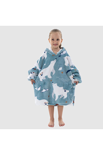 OEM Blanket with Sleeves for Children 4-8 Years, Sweatshirt Type, Hood and Pockets, Flannel Fleece, Polyester