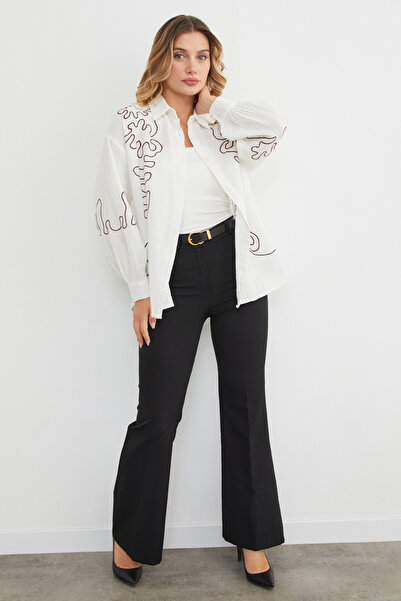 Fulla Moda Geometric Embroidered Loose Shirt