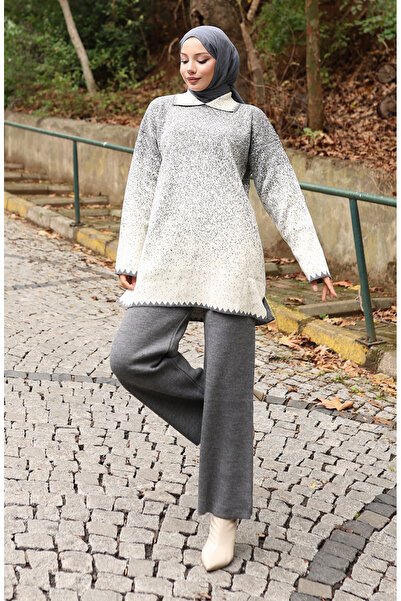 sefamerve Πλεκτά Παντελόνια Τούνικ Διπλό Σετ 1123-06 Γκρι