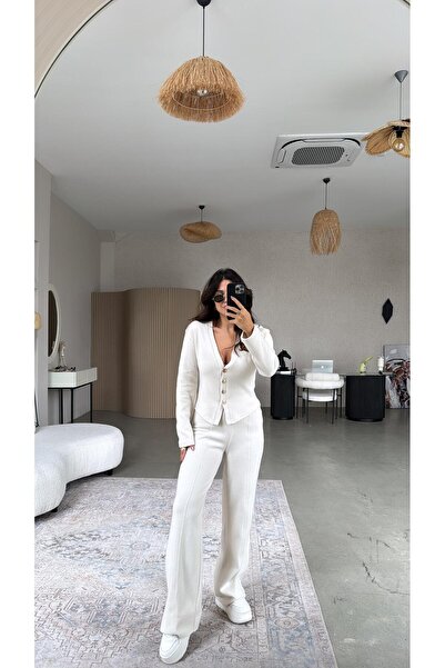 Buket Teke Set pantaloni cardigan model ZR de culoarea piatră Selanik Triko