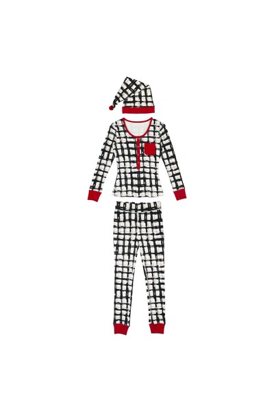 Lovedbaby Set de lenjerie de pat pentru femei, ediție festivă, carouri de Crăciun, XS-L