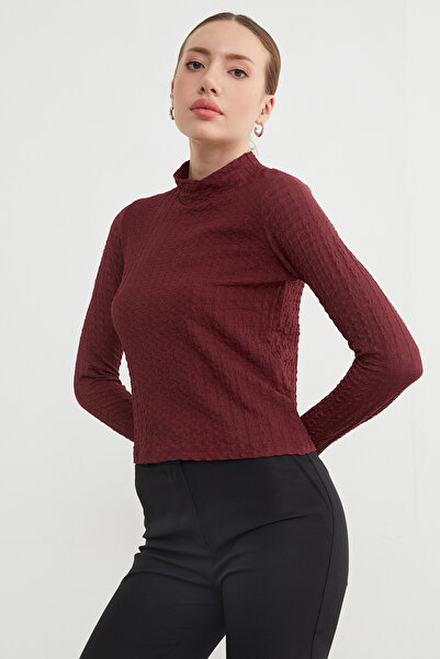 Fulla Moda Mock Neck Wrinkled Fabric Blouse