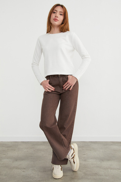 Fulla Moda 3 Thread Ribbed Sweatshirt with Ribbed Neckline