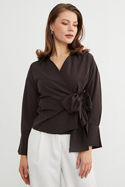 Fulla Moda basic cu două rânduri de nasturi Cămașă cu șireturi