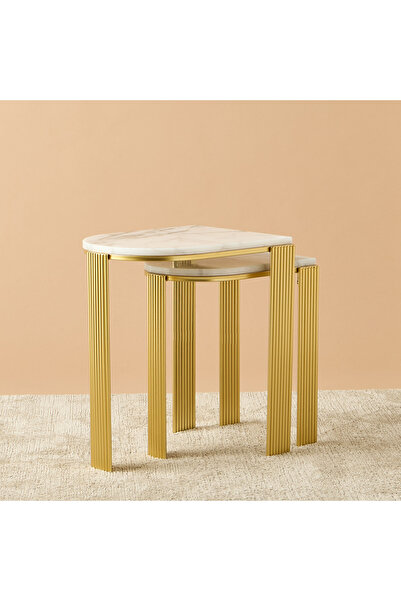 Lifestyle Marble Top 2-Piece Nesting Table Set - 49x40x57 cms