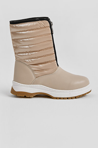 Tonny Black Children's Unisex Beige Thick Thermo Sole Inflatable Snow Boots with Warm Lining and Zipper on the Front