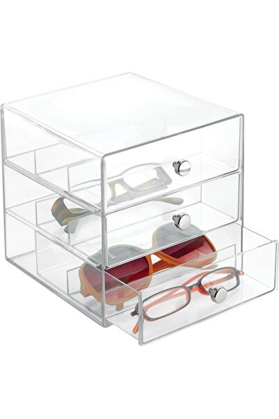 İdesign منظم مستحضرات تجميل بلاستيكي شفاف بثلاثة أدراج (7 × 6.5 × 6.5 بوصة)