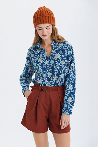 Clandestino Floral Patterned Cotton Shirt Blue