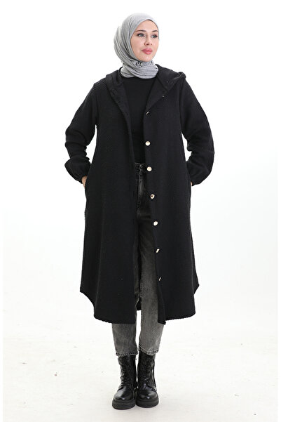 sefamerve Καπέλο με με κουκούλα κουμπιά 0201-05 Μαύρο