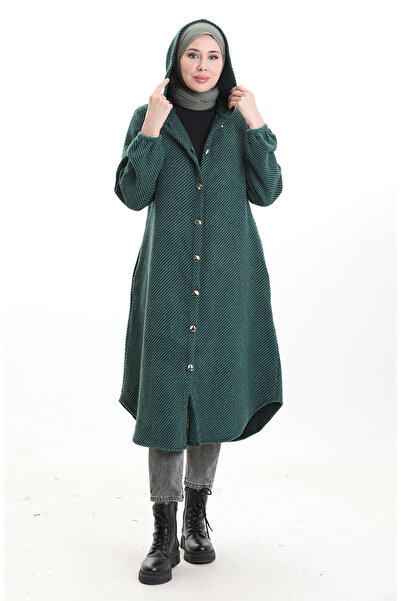 sefamerve Καπάκι με με κουκούλα κουμπιά 0201-07 Σμαραγδένιο πράσινο