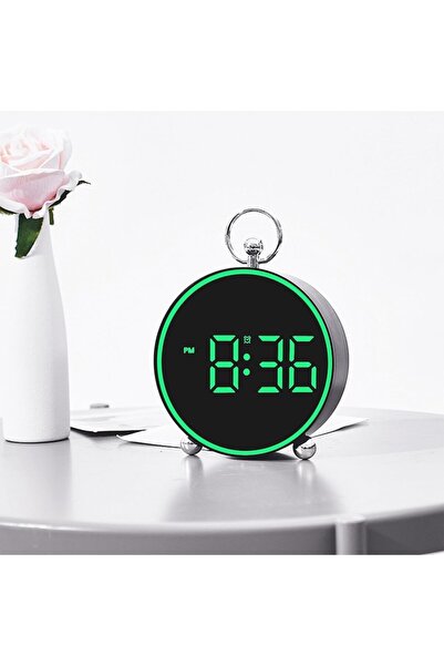 Welora Digital Desk or Wall Clock with Alarm, Snooze, LED Light, Night Mode, Voice Control, USB - Green