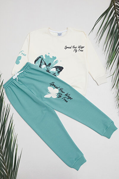 Fulla Moda Butterfly and Lettering Printed Girls' 2-Piece Set