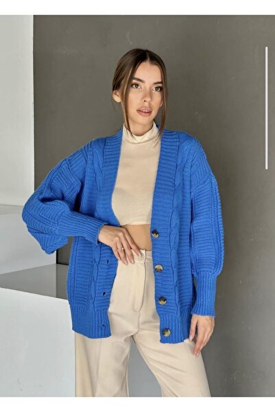 Fua Shop Γυναικεία πλεκτή ζακέτα με μανίκια μπαλόνι