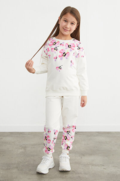 Fulla Moda Çiçek Printed Elastic Waist Girls' 2-Piece Set