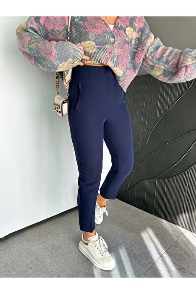 MADAME MELEK Zr Model Original Brand Fillet Detailed Fabric Pants Slim Leg Pants