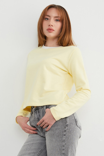 Fulla Moda 3 Thread Ribbed Sweatshirt with Ribbed Neckline