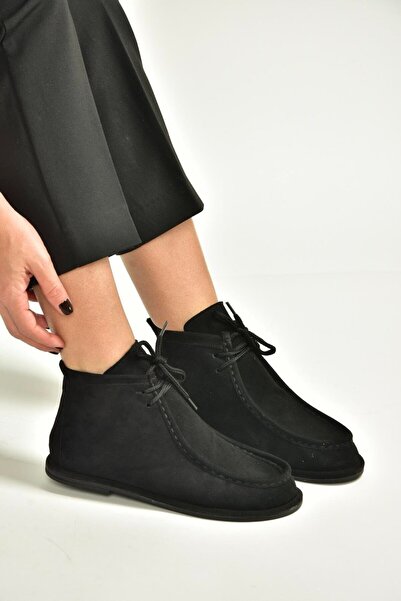 Fox Shoes V846926302 Black Suede Flat Bottom Lace-Up Women's Boots