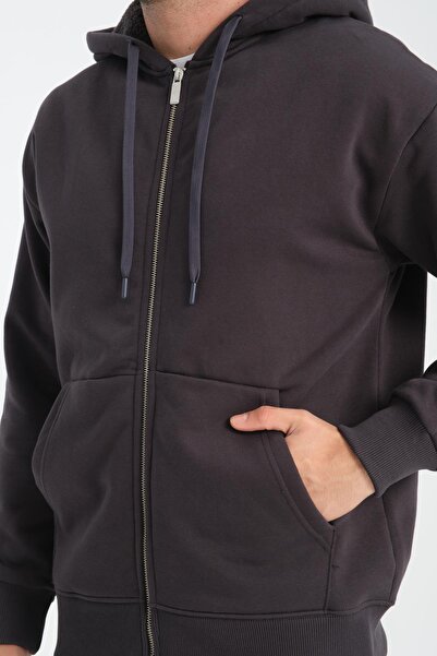 Valiberta Світшот з капюшоном на блискавці Oversize з тринитковою тканиною та плюшевою підкладкою - Фума