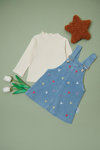 Fulla Moda 100% Cotton Daisy Embroidered Girls' 2-Piece Salopet Set