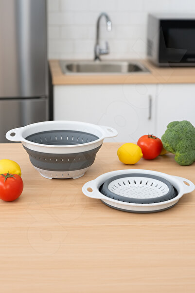 Destpak Space-Saving Folding Round Strainer - Collapsible Round Washing Strainer - Accordion Strainer