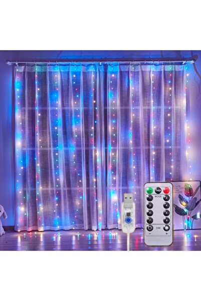 OricareFain Christmas Installation with Remote Control, Curtain, 3 m x 3 m, 300 led, 8 Modes, USB power supply