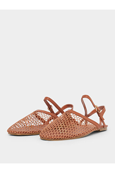 Styli Brown Mesh Netting Ankle Strap Sandals