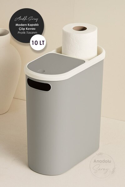 Anadolu Saray Modern 10 Litre Kapaklı Çöp Kovası – Banyo, Mutfak ve Ofis için...