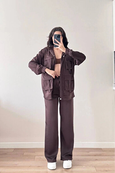 Eka Γυναικείο Σετ Παντελόνι Καφέ Μπουφάν 1041-2708