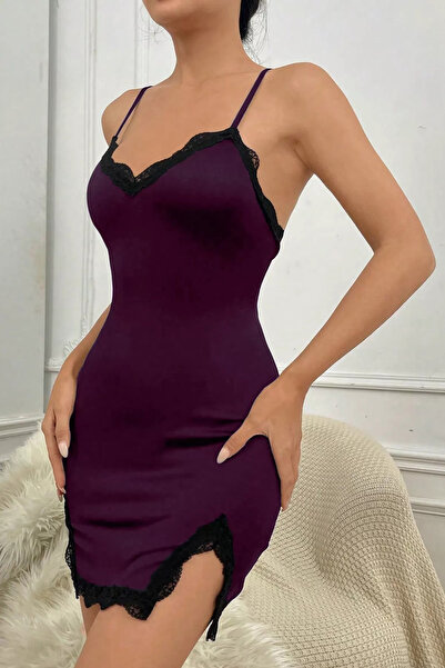 Zikuv Giyim ve Moda Tasarım Blue Bust and Legs Lace Slit Stylish Dress