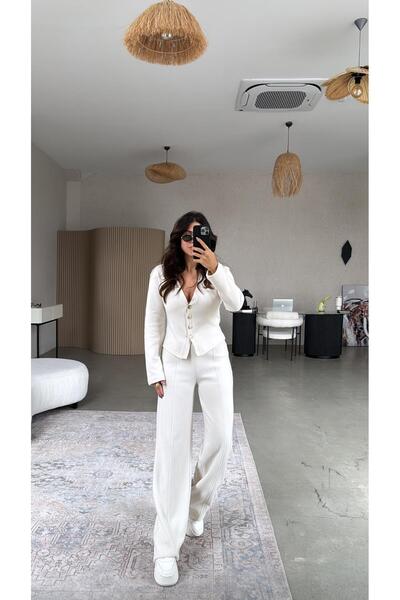 Buket Teke Stone Color Thessaloniki Knitwear Zr Model Cardigan Pants Set