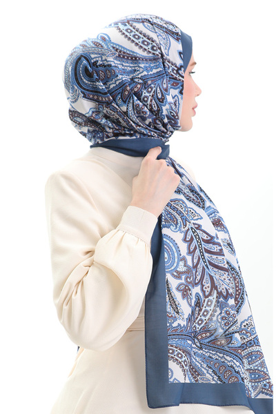 sefamerve Ethnic patterned soft shawl 70296-04 navy blue