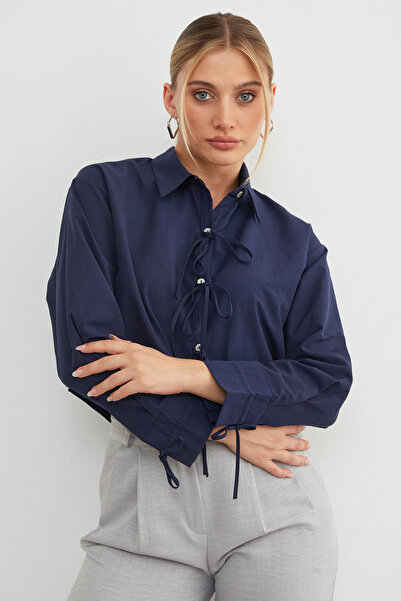 Fulla Moda Buttoned Crop Shirt with Tie Front
