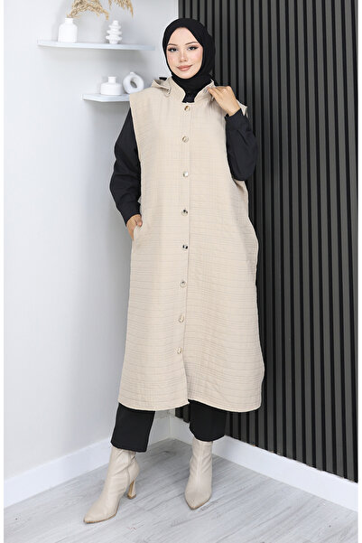 sefamerve Quilted Fabric Buttoned Vest 0186A-03 Beige