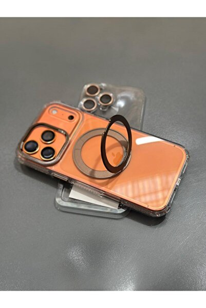 PEXURA TECH غطاء هاتف شفاف متوافق مع آيفون 17 برو ماكس مع حامل حلقي وحماية للعدسة من الياقوت