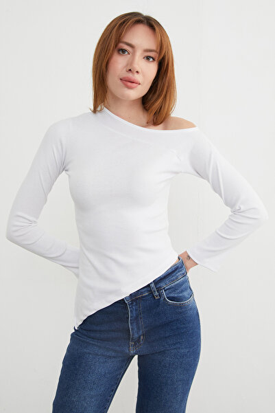 Fulla Moda Βασική ασύμμετρη μπλούζα με έναν ώμο άνοιγμα