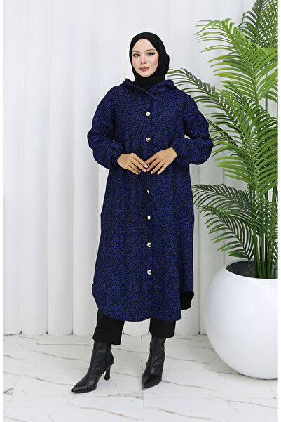 sefamerve Leopard pattern Hooded stamp cap 0187-03 Cobalt black