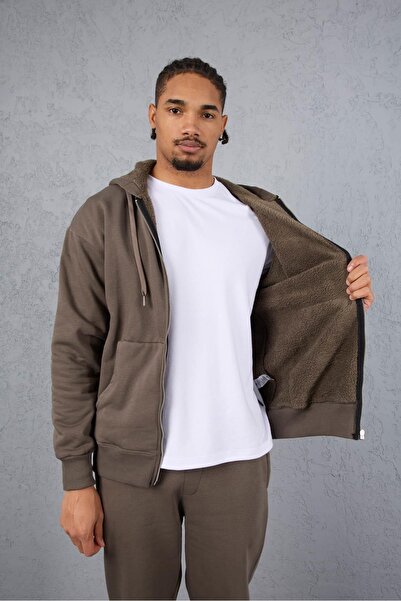 Valiberta Plush Inside Three Thread Fabric Ov Oversized Ermuarlı Ka Hooded Weatshirt - Kapari