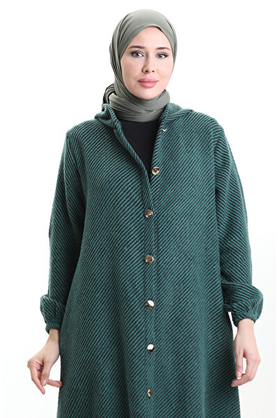 sefamerve Καπάκι με με κουκούλα κουμπιά 0201-07 Σμαραγδένιο πράσινο